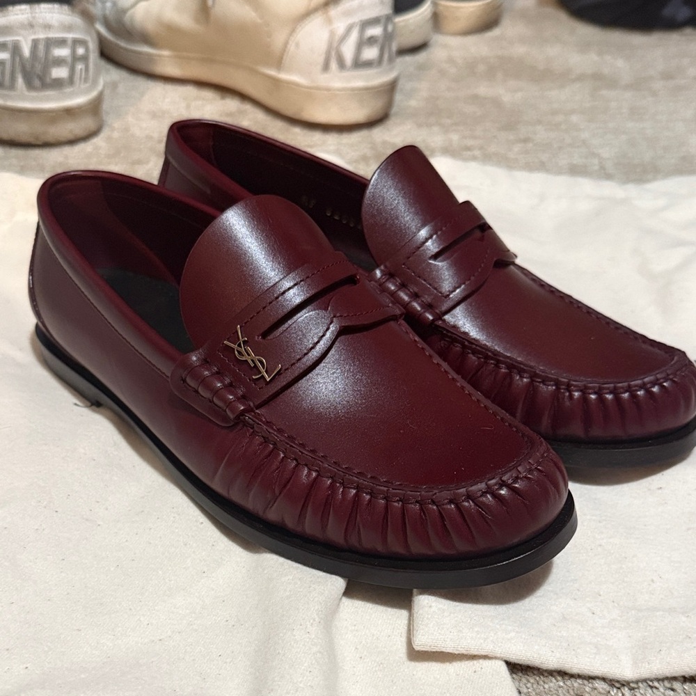 Saint Laurent Dark Red Leather Loafers